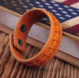 G351 Light Brown Leather Snap Bracelet Cuff