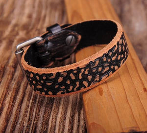 Vintage Textured Leather Wrap Wristband Bracelet Cuff Men's
