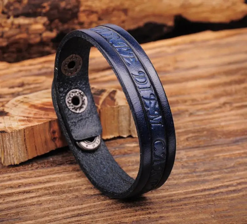 Vintage Embossed Leather Wristband Bracelet Cuff