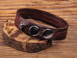 Brown Embossed Leather Wristband Cuff Bracelet
