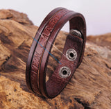 Brown Embossed Leather Wristband Cuff Bracelet