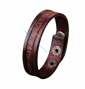 Brown Embossed Leather Wristband Cuff Bracelet