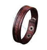 Brown Embossed Leather Wristband Cuff Bracelet