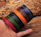Brown Embossed Leather Wristband Cuff Bracelet