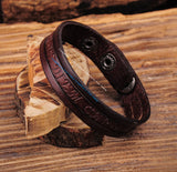 Brown Embossed Leather Wristband Cuff Bracelet