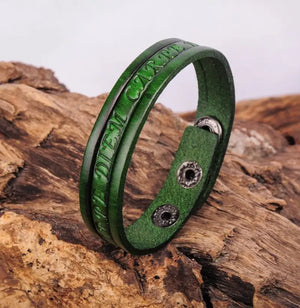 G369 Green Leather Wristband Bracelet Cuff