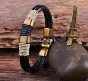 G37 Bronze Clasp Surfer 4mm Leather Hemp Mens Bracelet