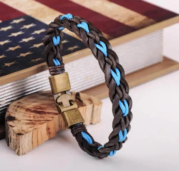 Bronze Braided Hemp & Leather Bracelet Cuff Men