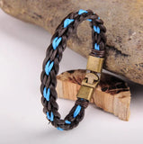 Bronze Braided Hemp & Leather Bracelet Cuff Men
