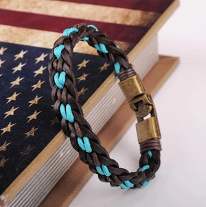 Bronze Braided Hemp & Leather Wristband Bracelet Cuff