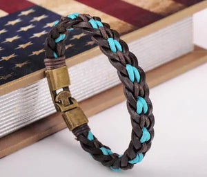 Bronze Braided Hemp & Leather Wristband Bracelet Cuff