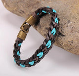 Bronze Braided Hemp & Leather Wristband Bracelet Cuff