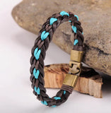 Bronze Braided Hemp & Leather Wristband Bracelet Cuff