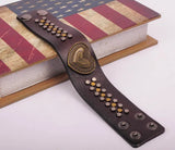 Brown Love Heart Leather Wrap Bracelet Studs Wide Cuff Men's
