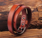 G522 Brown Leather Bracelet Cuff Men's