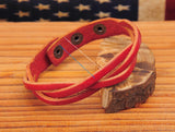 G548 Red Cow Leather Plaite Braided Bracelet Men's
