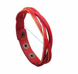 G548 Red Cow Leather Plaite Braided Bracelet Men's