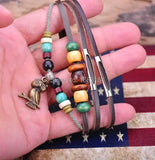 G55 Bronze Owl Pendant Hemp Leather Bracelet Cuff