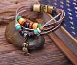 G55 Bronze Owl Pendant Hemp Leather Bracelet Cuff