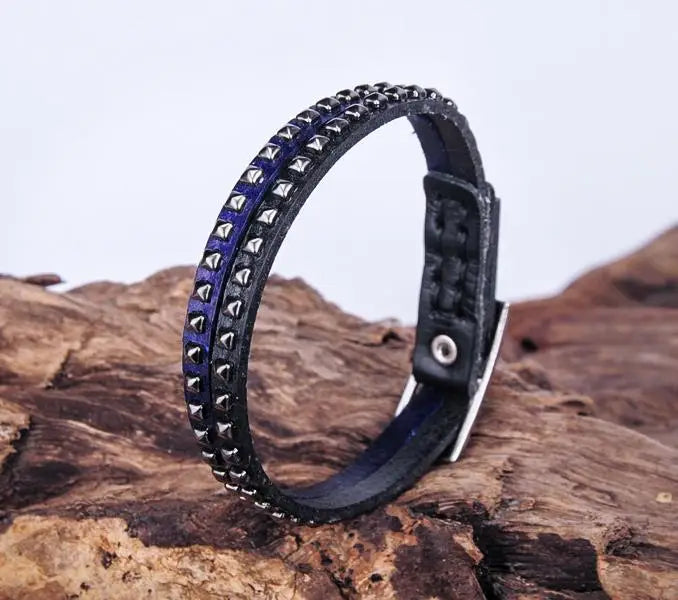 Rock Studded Leather Bracelet Wristband