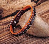 G553 Brown Rock Studded Single Wrap Leather Bracelet Wristband