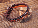 G553 Brown Rock Studded Single Wrap Leather Bracelet Wristband