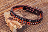 G553 Brown Rock Studded Single Wrap Leather Bracelet Wristband