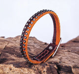 G553 Brown Rock Studded Single Wrap Leather Bracelet Wristband