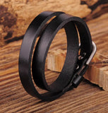 Surfer Rocker Classic Double Wrap Leather Bracelet Cuff