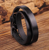 Surfer Rocker Classic Double Wrap Leather Bracelet Cuff