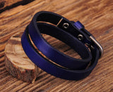 G557 Biker Rock Classic Leather Double Wrap Bracelet Cuff