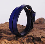 G557 Biker Rock Classic Leather Double Wrap Bracelet Cuff
