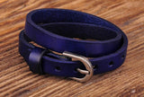G557 Biker Rock Classic Leather Double Wrap Bracelet Cuff
