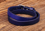 G557 Biker Rock Classic Leather Double Wrap Bracelet Cuff
