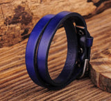 G557 Biker Rock Classic Leather Double Wrap Bracelet Cuff