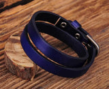 G557 Biker Rock Classic Leather Double Wrap Bracelet Cuff