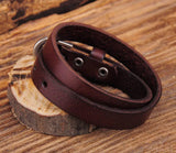 Dark Brown Double Wrap Leather Buckle Bracelet