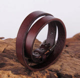 Dark Brown Double Wrap Leather Buckle Bracelet