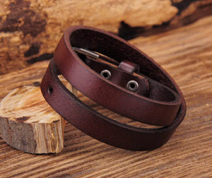 Dark Brown Double Wrap Leather Buckle Bracelet