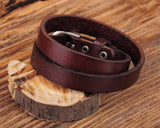 Dark Brown Double Wrap Leather Buckle Bracelet