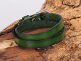 Green Biker Rock Double Wrap Leather Bracelet Cuff