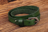 Green Biker Rock Double Wrap Leather Bracelet Cuff