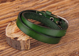 Green Biker Rock Double Wrap Leather Bracelet Cuff