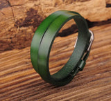 Green Biker Rock Double Wrap Leather Bracelet Cuff