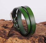 Green Biker Rock Double Wrap Leather Bracelet Cuff