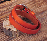Light Brown Biker Double Wrap Leather Buckle Bracelet