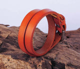 Light Brown Biker Double Wrap Leather Buckle Bracelet