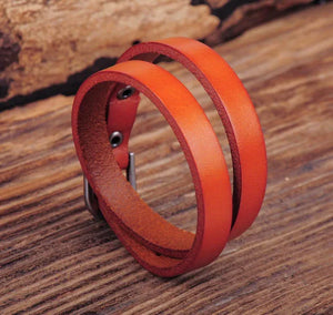 Light Brown Biker Double Wrap Leather Buckle Bracelet