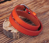Light Brown Biker Double Wrap Leather Buckle Bracelet