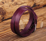 G557 Purple Biker Leather Bracelet Cuff
